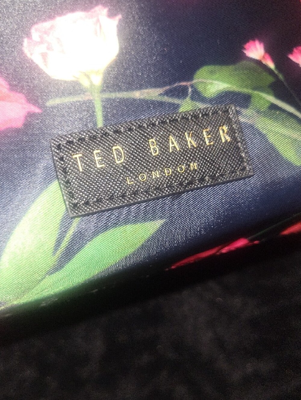 Ted Baker Black Floral Zip Cosmetic Case with Pink Roses - Picture 4 of 5